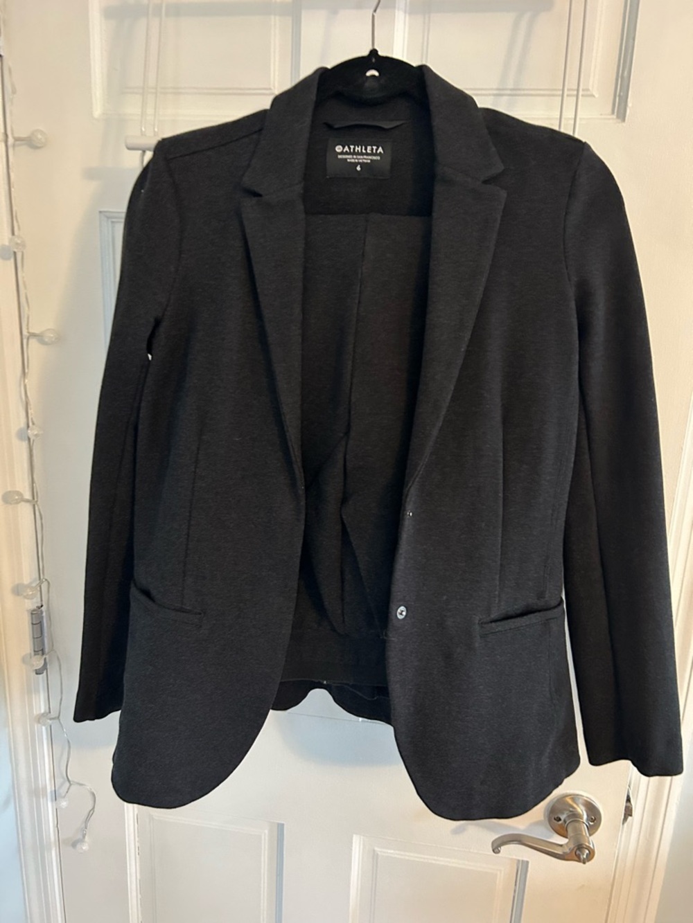Athleta Suit Jacket and Straight Leg Pants with Ankle Zips - Charcoal Gray